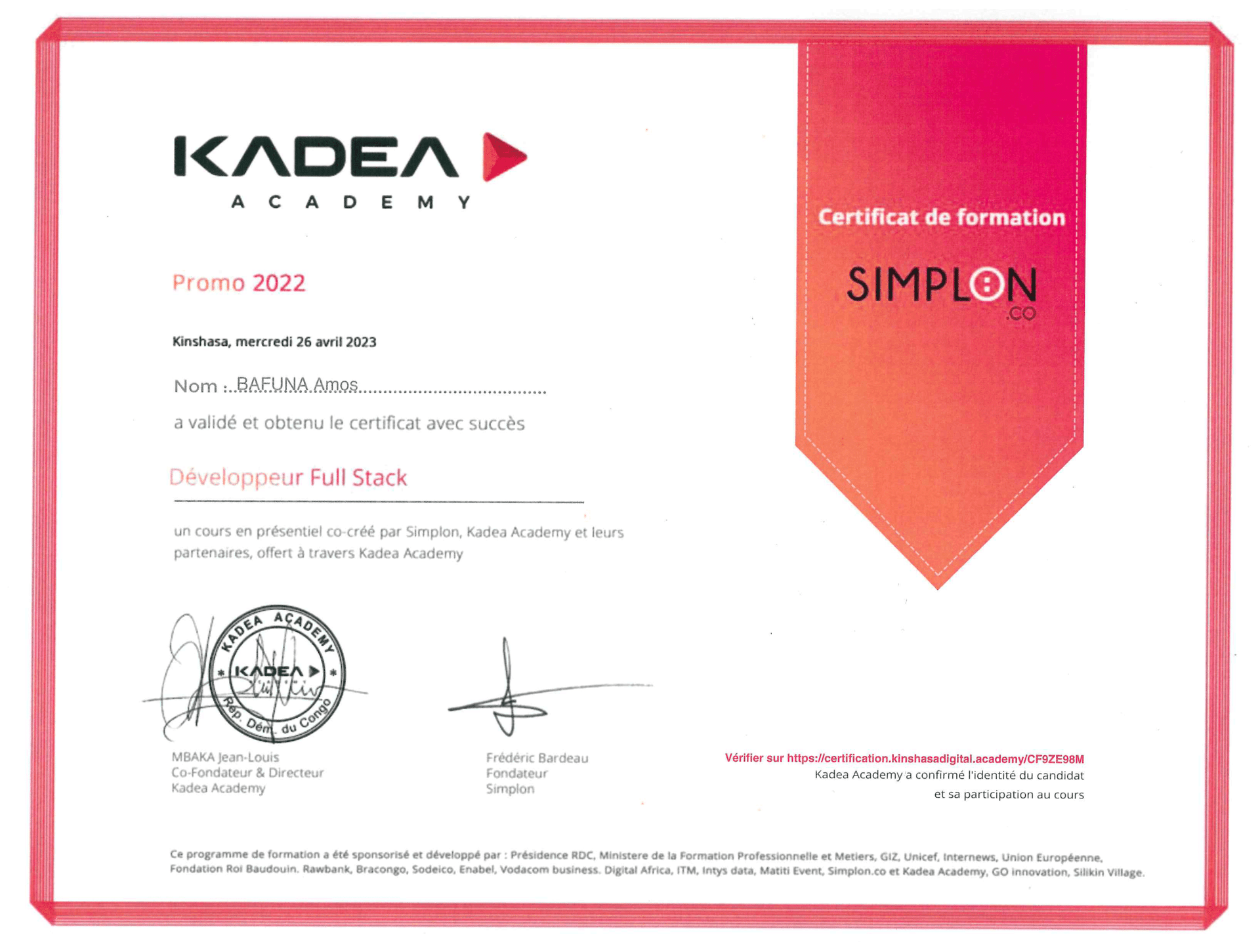 Certificate of Kadea Academy